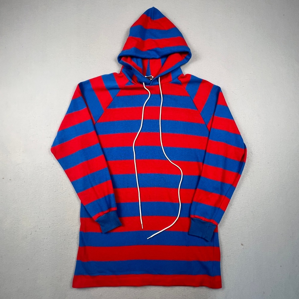 Brooks Brothers Knit Hoodie XL Red Blue Striped Vintage Raglan Preppy Retro